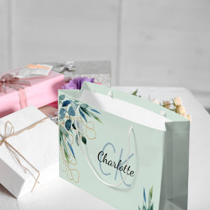 Eukalyptus Grünblättrige Monogramm-Initialen Große Geschenktüte