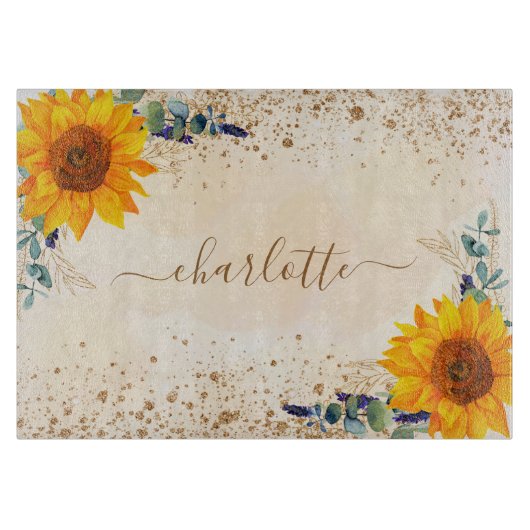 Eukalyptus-Grünblumen Rose Gold Glitzer Schneidebrett (Vorderseite)