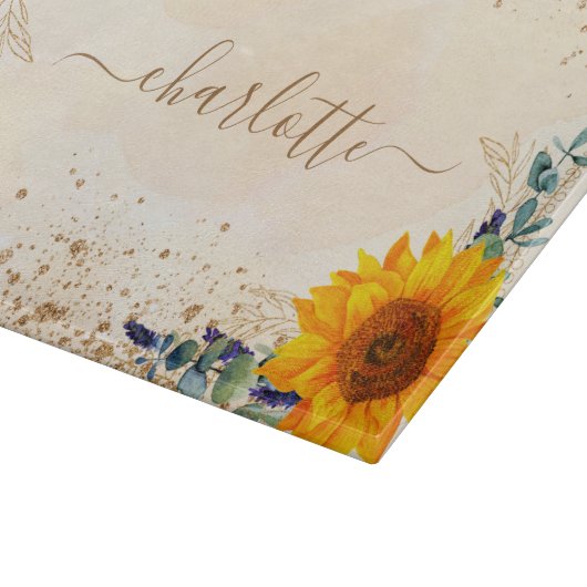 Eukalyptus-Grünblumen Rose Gold Glitzer Schneidebrett (Ecke)