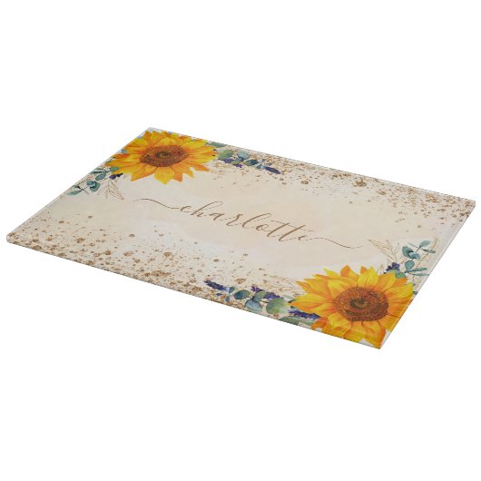 Eukalyptus-Grünblumen Rose Gold Glitzer Schneidebrett (Ecke)