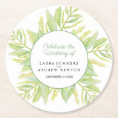 Eukalyptus-grüne Blätter Aquarellfarben Runder Pappuntersetzer (Vorderseite)