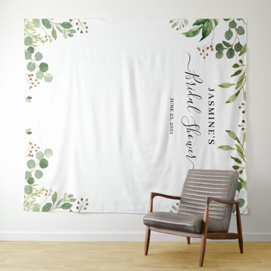 Eukalyptus Grüne Blätter Brautparty Hintergrund Wandteppich (Beispiel (Horizontal))