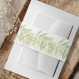 Eukalyptus grüne Blätter Creme Blüten Aquarell Einladungsbanderole