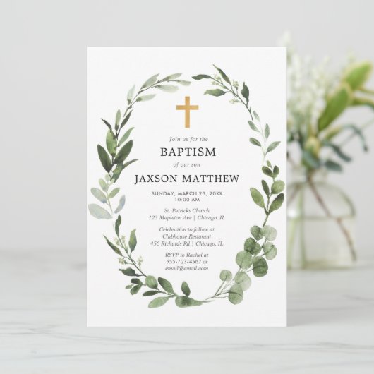 Eukalyptus-grüne Blätter Einladung (Stehend Vorderseite)