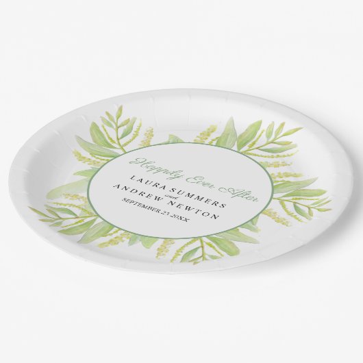 Eukalyptus-grüne Blätter fröhlich Pappteller (Schrägansicht)