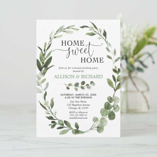 Eukalyptus-grüne Blätter Party Einladung (Stehend Vorderseite)