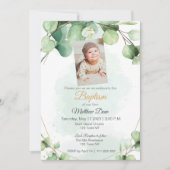 Eukalyptus-grüne Blätter Taufe Einladung (Vorderseite)