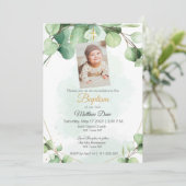 Eukalyptus-grüne Blätter Taufe Einladung (Stehend Vorderseite)