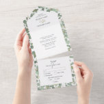 Eukalyptus Grüne Blüten Hochzeiten All In One Einladung<br><div class="desc">Eine wunderschöne handgezeichnete Aquarell Eukalyptusgrün und Kaugummi blüten Hochzeitsdesign. Ein einzigartiges Design,  das illustrierte Aquarell Eukalyptus-Blätter und Blumenblüten botanischen Ursprungs verwendet. Ein modernes Eukalyptus-Blumendesign. Ein elegantes Hochzeitsdesign mit modernen Elementen. Es stehen auch passende Hochzeitsstilleriedateien und andere Hochzeitsformate zur Verfügung.</div>