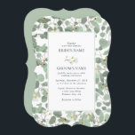 Eukalyptus Grüne Blüten Hochzeiten Einladung<br><div class="desc">Eine wunderschöne handgezeichnete Aquarell Eukalyptusgrün und Kaugummi blüten Hochzeitsdesign. Ein einzigartiges Design,  das illustrierte Aquarell Eukalyptus-Blätter und Blumenblüten botanischen Ursprungs verwendet. Ein modernes Eukalyptus-Blumendesign. Ein elegantes Hochzeitsdesign mit modernen Elementen. Es stehen auch passende Hochzeitsstilleriedateien und andere Hochzeitsformate zur Verfügung.</div>