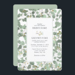 Eukalyptus Grüne Blüten Hochzeiten Einladung<br><div class="desc">Eine wunderschöne handgezeichnete Aquarell Eukalyptusgrün und Kaugummi blüten Hochzeitsdesign. Ein einzigartiges Design,  das illustrierte Aquarell Eukalyptus-Blätter und Blumenblüten botanischen Ursprungs verwendet. Ein modernes Eukalyptus-Blumendesign. Ein elegantes Hochzeitsdesign mit modernen Elementen. Es stehen auch passende Hochzeitsstilleriedateien und andere Hochzeitsformate zur Verfügung.</div>