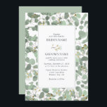 Eukalyptus Grüne Blüten Hochzeiten Einladung<br><div class="desc">Eine wunderschöne handgezeichnete Aquarell Eukalyptusgrün und Kaugummi blüten Hochzeitsdesign. Ein einzigartiges Design,  das illustrierte Aquarell Eukalyptus-Blätter und Blumenblüten botanischen Ursprungs verwendet. Ein modernes Eukalyptus-Blumendesign. Ein elegantes Hochzeitsdesign mit modernen Elementen. Es stehen auch passende Hochzeitsstilleriedateien und andere Hochzeitsformate zur Verfügung.</div>