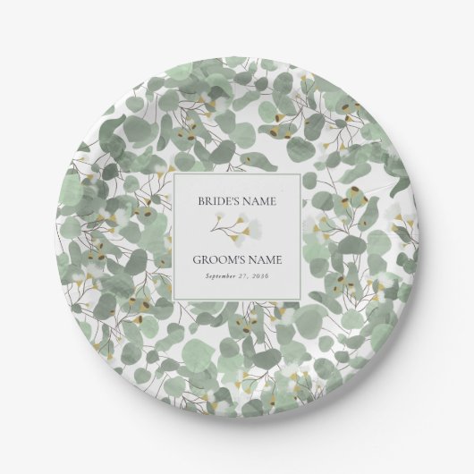 Eukalyptus Grüne Blüten Hochzeiten Pappteller (Vorderseite)