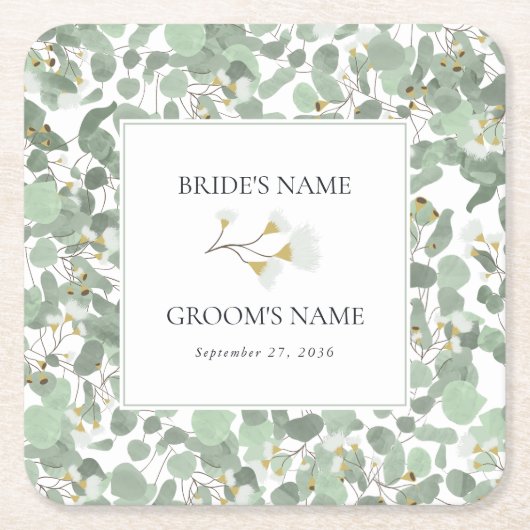 Eukalyptus Grüne Blüten Hochzeiten Rechteckiger Pappuntersetzer (Vorderseite)
