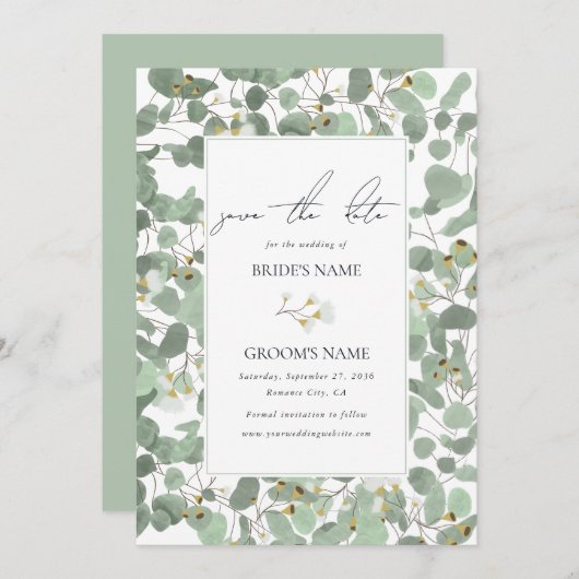 Eukalyptus Grüne Blüten Hochzeiten Save The Date (Vorne/Hinten)