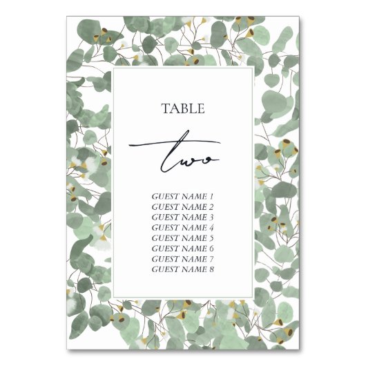 Eukalyptus Grüne Blüten Hochzeiten Tischnummer (Vorderseite)
