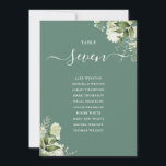 Eukalyptus Grüne Blütensitzplan Tischnummer<br><div class="desc">Diese eleganten eukalyptus grünen botanischen Blätter Hochzeitsfeiern Tischnummern können mit dem Sitzplan Set Ihrer Gäste in schicken Typografie personalisiert werden. Die Karten werden auf der Vorder- und Rückseite gedruckt (doppelseitig). Entwickelt von Thisisnotme©</div>