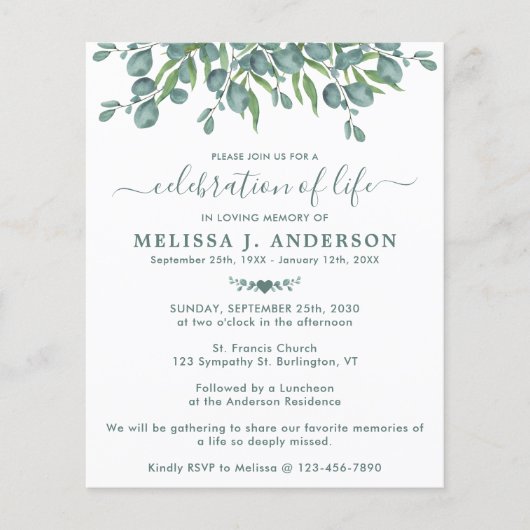 Eukalyptus Grüne Feier des Lebens (Vorderseite)