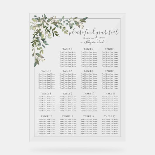 Eukalyptus Grüne Hochzeit Acrylschild (Vorderseite)