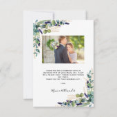 Eukalyptus-Grüne Hochzeit des Fotos Dankeskarte (Rückseite)