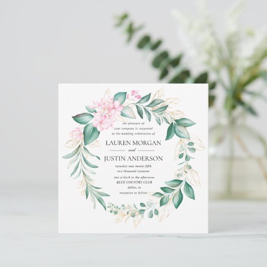 Eukalyptus-Grüne Hochzeit Einladung (Stehend Vorderseite)