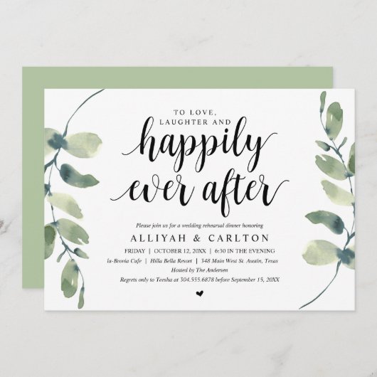 Eukalyptus-Grüne, Hochzeit-Probe-Abendessen Einladung (Vorne/Hinten)