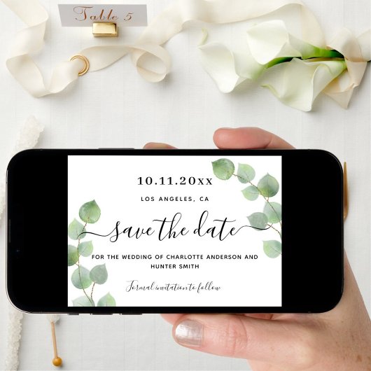 Eukalyptus-Grüne Hochzeit speichern Sie das Datum Save The Date
