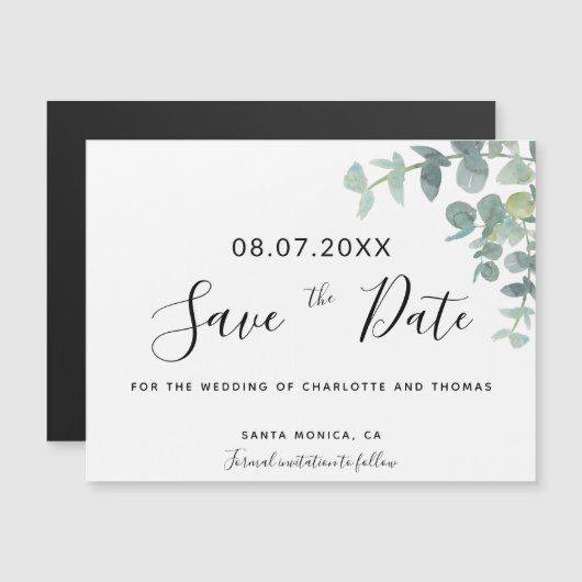 Eukalyptus-Grüne Hochzeit speichern Sie den Datums Magnetkarte (Vorne/Hinten)