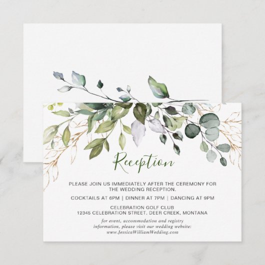 Eukalyptus-Grüne Hochzeitsempfang Begleitkarte (Vorne/Hinten)