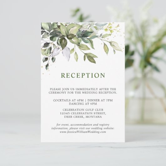 Eukalyptus-Grüne Hochzeitsempfang Begleitkarte (Stehend Vorderseite)