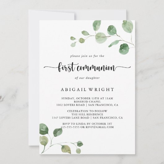 Eukalyptus-Grüne Kommune Einladung (Vorderseite)