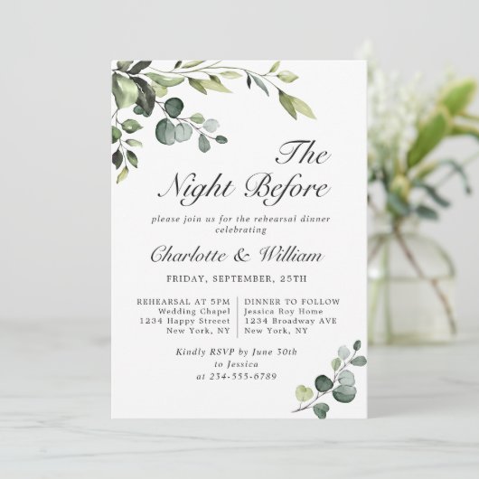 Eukalyptus Grüne Probe Abendessen Einladung (Stehend Vorderseite)