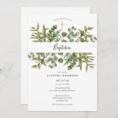 Eukalyptus Grüne Taufe Christening Einladung (Vorne/Hinten)