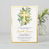 Eukalyptus Grüne Taufe Gold Folieneinladung (Stehend vorne)