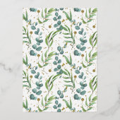 Eukalyptus Grüne Taufe Gold Folieneinladung (Rückseite)