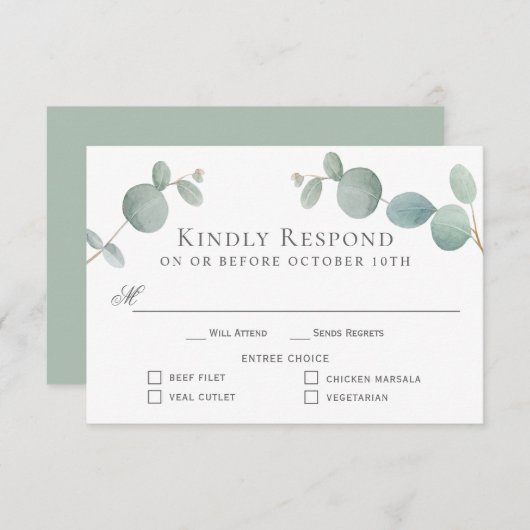 Eukalyptus Grüne UAWG mit 4 Betten RSVP Karte (Vorne/Hinten)