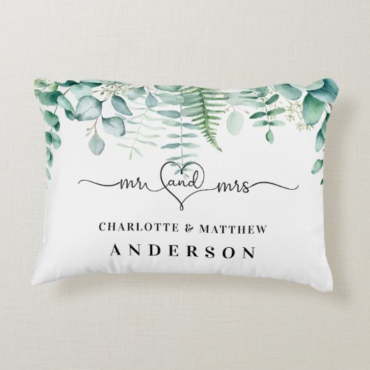 Eukalyptus grüne Waldfarne mr mrs names Dekokissen (Rückseite)
