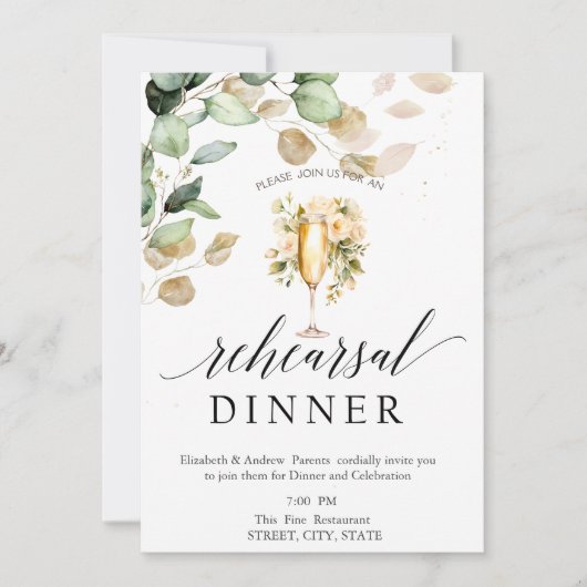 Eukalyptus Grüne Weinkultur und Erde Probe Dinner Einladung (Vorderseite)