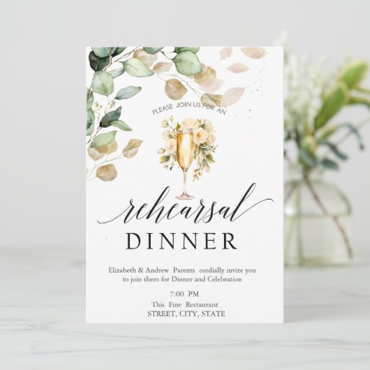 Eukalyptus Grüne Weinkultur und Erde Probe Dinner Einladung (Stehend Vorderseite)