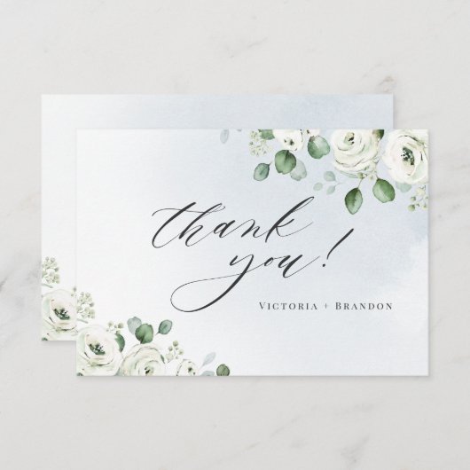 Eukalyptus-Grüne, weiße Blüte rustikal Dankeskarte (Vorne/Hinten)