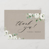 Eukalyptus-Grüne, weiße Blüte rustikal Dankeskarte (Vorne/Hinten)
