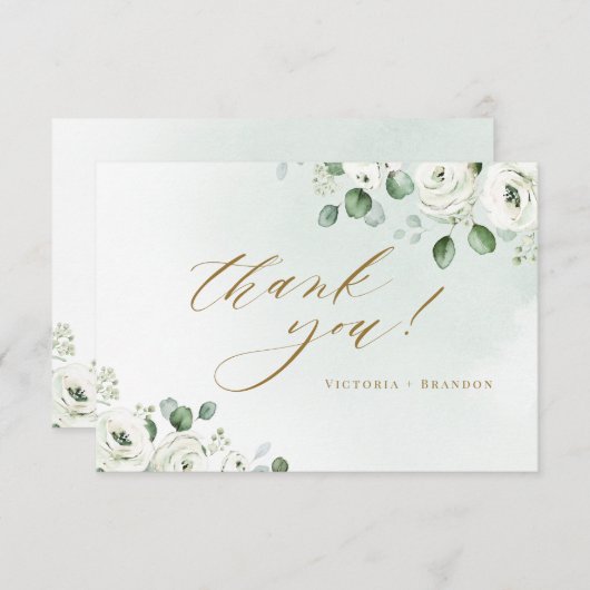 Eukalyptus-Grüne, weiße Blüte rustikale Hochzeit Dankeskarte (Vorne/Hinten)