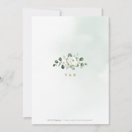 Eukalyptus-Grüne, weiße Blüte rustikale Hochzeit Einladung (Rückseite)