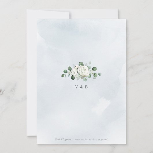 Eukalyptus-Grüne, weiße Blüte rustikale Hochzeit Einladung (Rückseite)