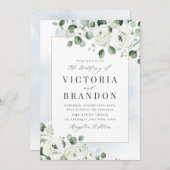 Eukalyptus-Grüne, weiße Blüte rustikale Hochzeit Einladung (Vorne/Hinten)