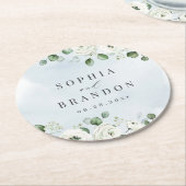 Eukalyptus Grüne weiße Blütenhochzeit Runder Pappuntersetzer (Angewinkelt)