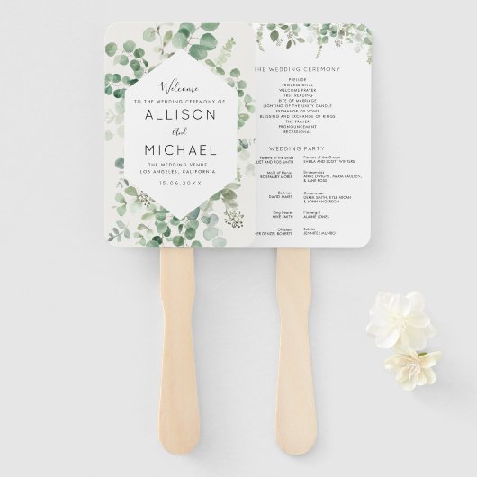 Eukalyptus-Grüner Hochzeitsprogramm Fächer (Vorne und Hinten)