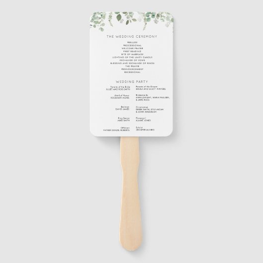 Eukalyptus-Grüner Hochzeitsprogramm Fächer (Rückseite)