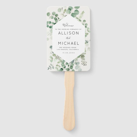 Eukalyptus-Grüner Hochzeitsprogramm Fächer (Vorderseite)