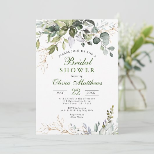 Eukalyptus-Grünes Brautparty Einladung (Stehend Vorderseite)